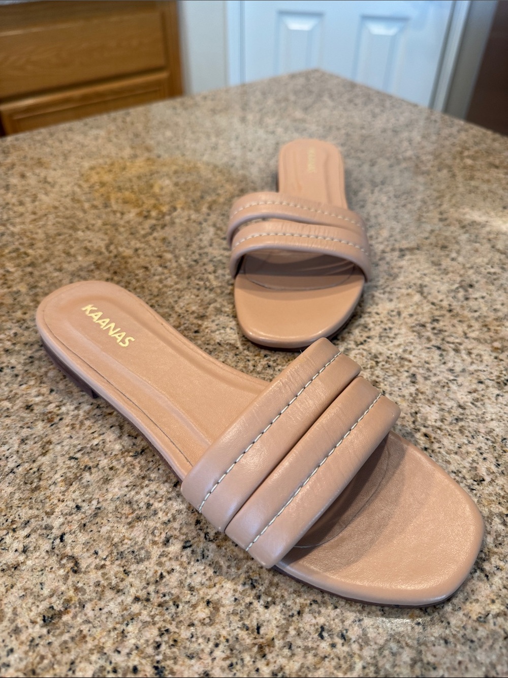 Kaanas Tan Double-Strap Slide Sandals NWOT